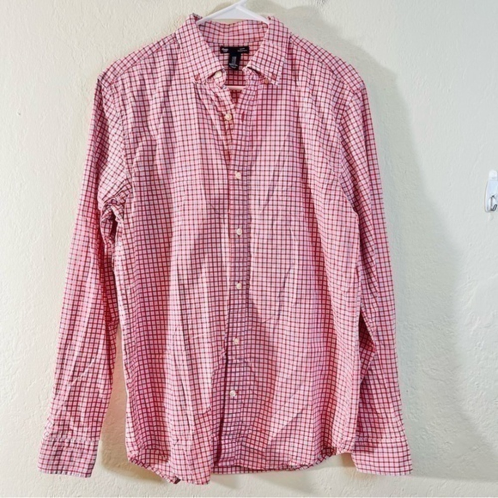 Gap Slim Fit Plaid Long Sleeve Button Down Shirt Men Size Medium Red/White